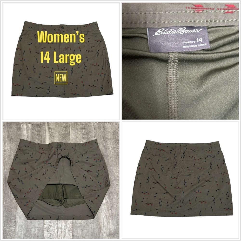 Women's Eddie Bauer Golf 14 Large Skort Olive Green Active Stretch Pockets NWOT